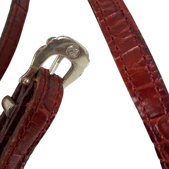 Brighton Oxblood Embossed Croc Leather Organizer Trifold Crossbody Bag EUC - Picture 4 of 14